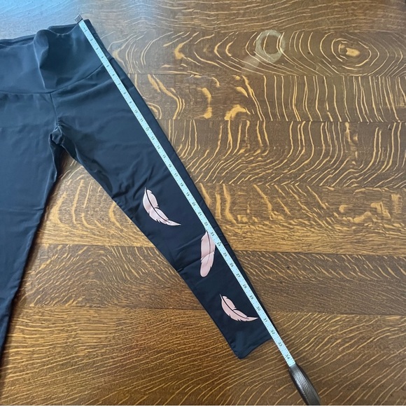 Black Leggings with Pink Feather Design - Picture 3 of 6